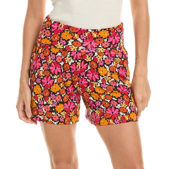 •SOLD•CABI Pink + Orange Floral High-Rise Waist Knit Women's "Chance" Shorts L - Picture 1 of 11